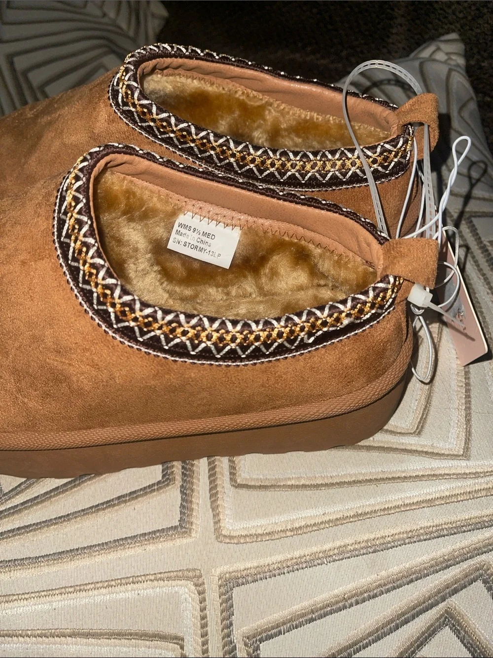 Women's Tan Platform Slip-On Shoes with Faux Fur Lining